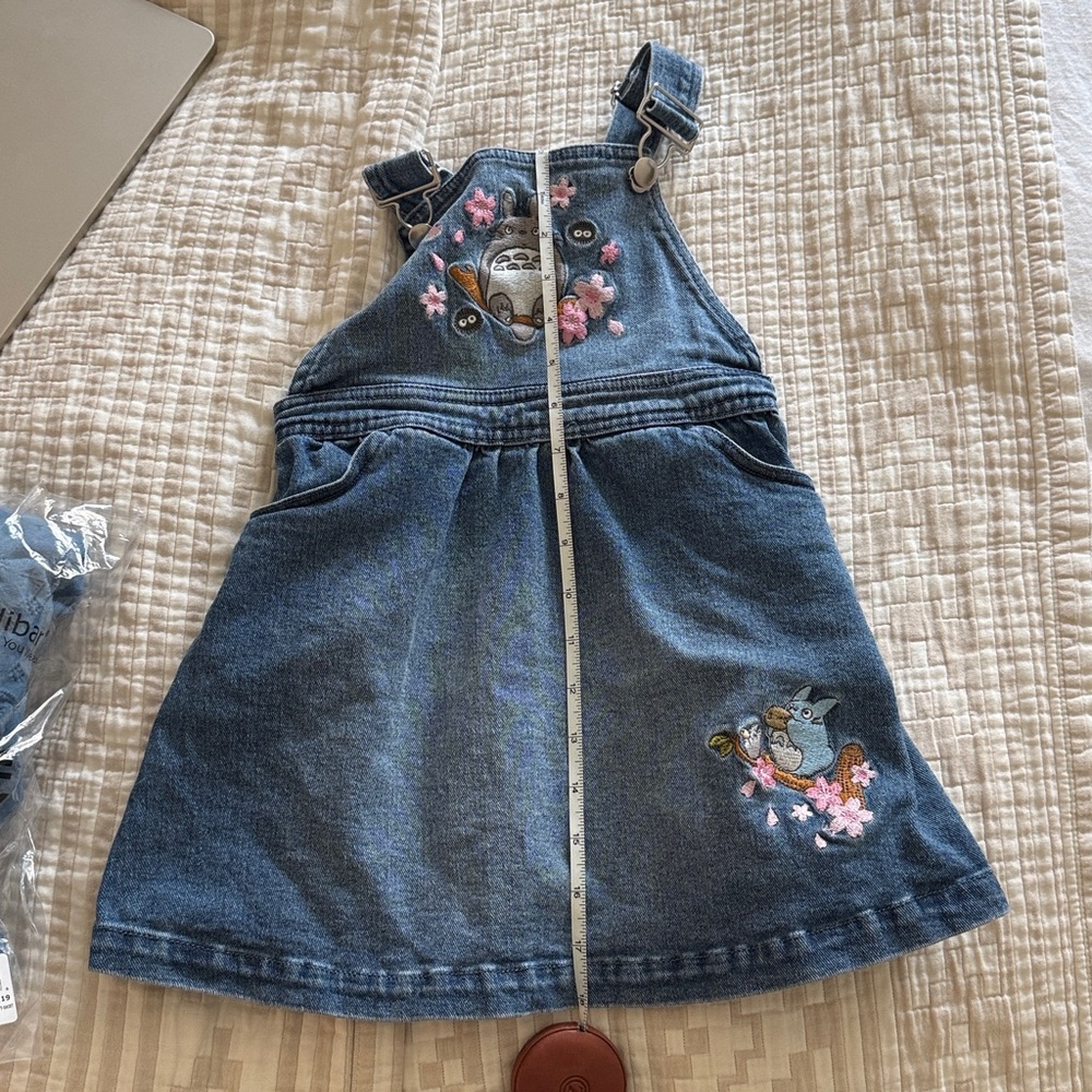 Denim Blue Kids Overall Dress with Embroidered Totoro Studio Ghibli size 3T - Picture 6 of 6